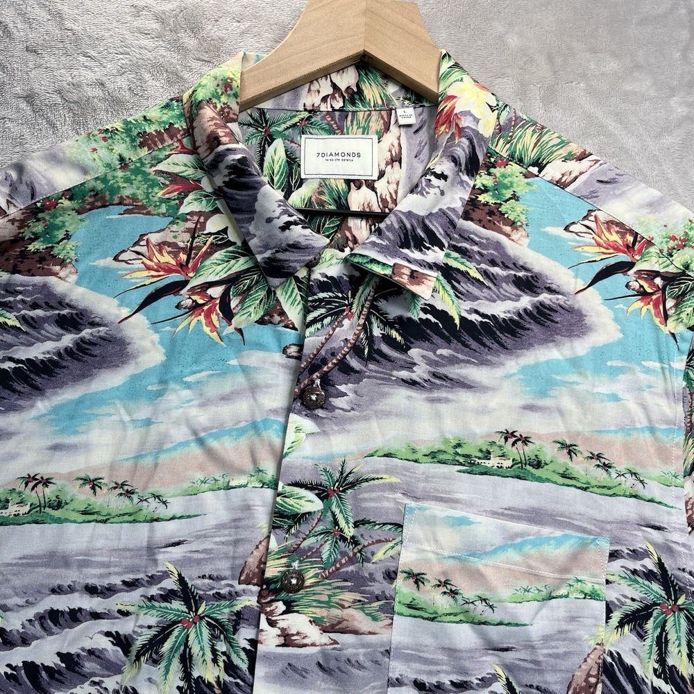 7 Diamonds  Shirt Men's Large L Floral Rayon Hawaiian Camp